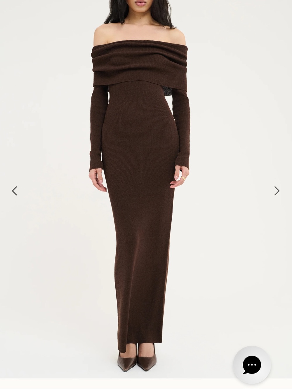 Chocolate Brown Off-Shoulder Knit Maxi Dress